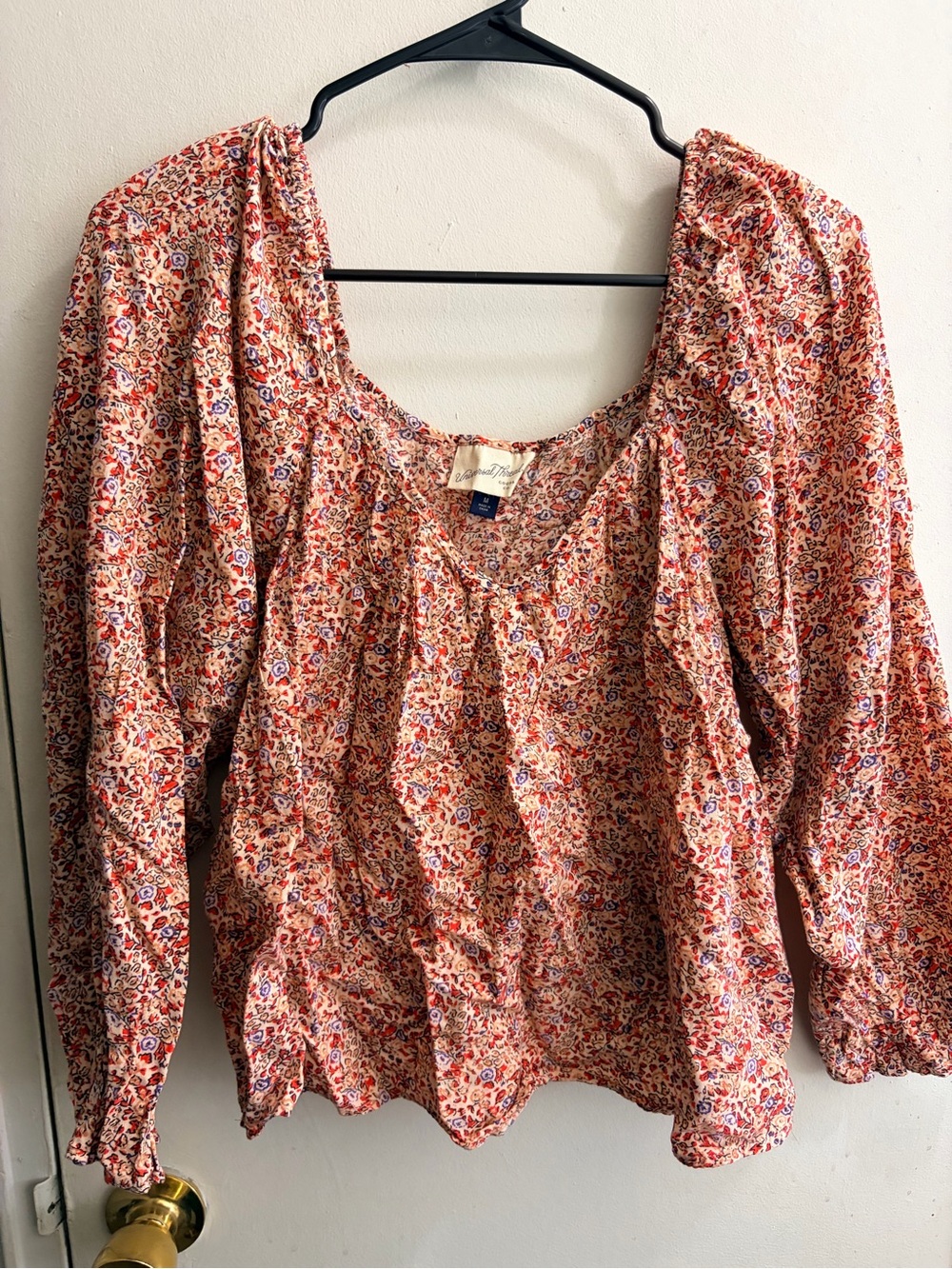 Universal Thread Floral Scoop-Neck Blouse in Pink and Orange